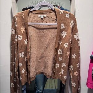 American Eagle Outfitters Tan Floral Cardigan